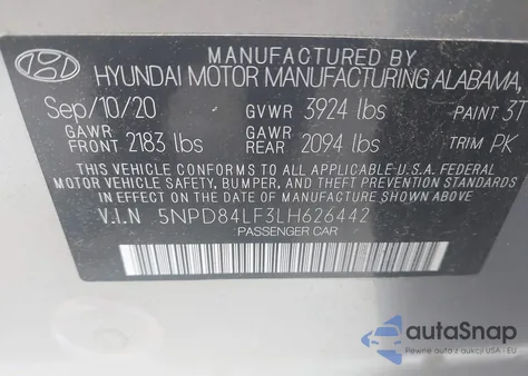 2020 Hyundai Elantra Sel from USA, damaged, VIN 5NPD84LF3LH626442